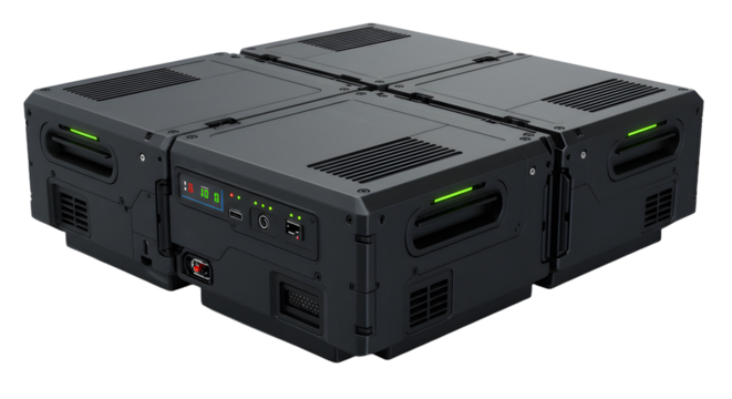 High Capacity Battery Pack with Multiple Connectors and Green LED Indicators for Electric Vehicle or Renewable Energy Storage