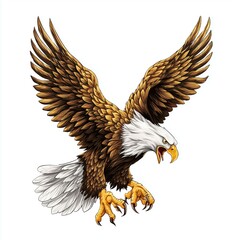 Bald eagle with open wings isolated, white background cut out png
