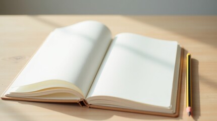 Fototapeta premium open book with blank pages, open book on wooden background, 