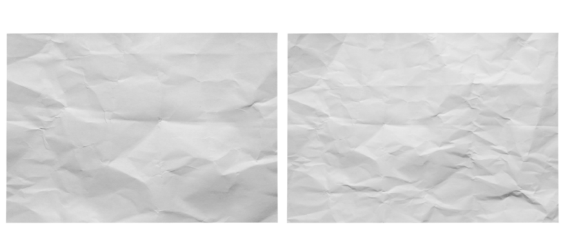 Crumpled Paper Poster Photo Effect Mockup,Crumpled Paper texture overlay effec,set of white crumpled paper sheet isolated on transparent png background