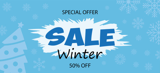 Winter banner with snowflakes for winter sale. Winter special offer advertisement. Vector illustration