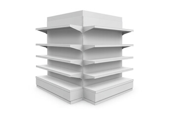 Modern retail display shelving unit ready for product merchandising and store setup, creating an organized commercial space.