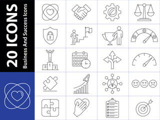 Business and management vector line icons. business and success icons. Including business, strategy, 
success, leadership and teamwork