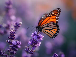 Fototapeta premium Monarch Butterfly on Purple Lavender