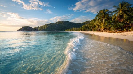 Obraz premium Tropical Beach With Palm Trees and Ocean