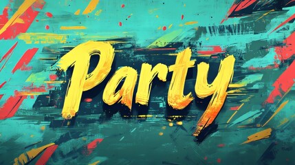 word "Party" in Comic style, written in bright red with bold black outline.