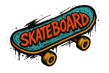 Skateboard grunge street art design on transparent background