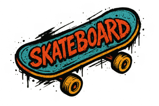 Skateboard grunge street art design on transparent background