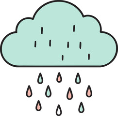 Cloud with falling raindrops in minimalist cartoon style