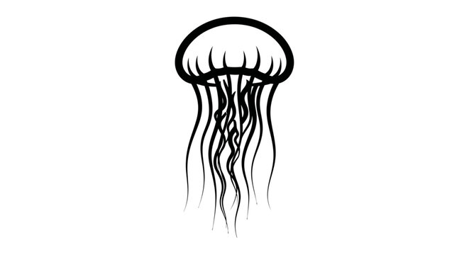Elegant black and white jellyfish silhouette floating gracefully against a clean white background, perfect for design