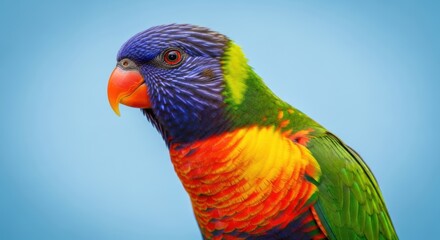 Naklejka premium Vibrant rainbow lorikeet portrait against a blue background