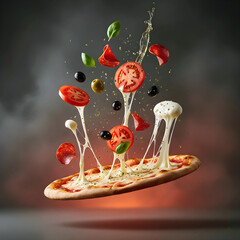 Epic Floating Italian Pizza in Cinematic Composition