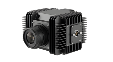 Industrial Black Machine Vision Camera with Cooling Fins and Lens for Automation