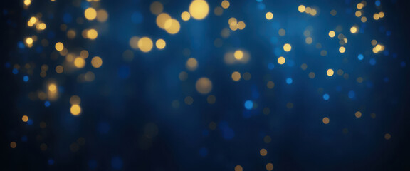 christmas  bokeh background golden lights on dark blue background