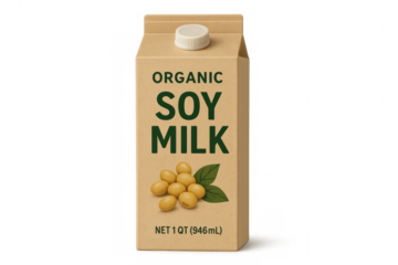 Organic soy milk carton with soybeans illustration