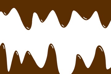 Melting chocolate background with dripping brown shapes and dashed accents on white, perfect for dessert, bakery, or sweet-themed design templates.
