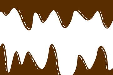 Melting chocolate background with dripping brown shapes and dashed accents on white, perfect for dessert, bakery, or sweet-themed design templates.
