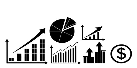 Set of Profit growing icon. Isolated vector icon. Financial success and profit growth symbol. Business development and progress chart. Market trend and data analysis vector illustration.