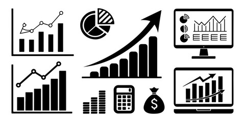 Set of Profit growing icon. Isolated vector icon. Financial success and profit growth symbol. Business development and progress chart. Market trend and data analysis vector illustration.