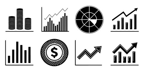 Set of Growing bar graph icon with arrow going up. Progress bar. Growing graph icon graph sign. Chart increase profit. Growth success arrow icon.