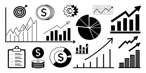 Set of Growing bar graph icon with arrow going up. Progress bar. Growing graph icon graph sign. Chart increase profit. Growth success arrow icon.