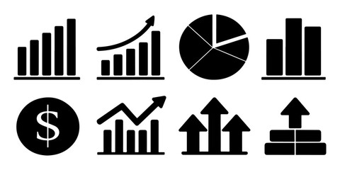 Set of Growing bar graph icon with arrow going up. Progress bar. Growing graph icon graph sign. Chart increase profit. Growth success arrow icon.