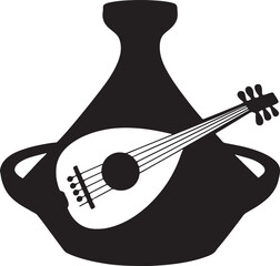 Moroccan tagine silhouette merging with musical instrument for cultural art and design projects vector