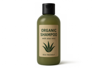 Organic shampoo bottle with aloe vera and eco friendly label