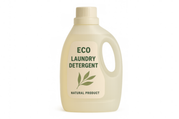 Eco laundry detergent bottle on transparent background