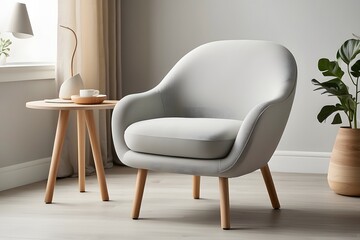 Fototapeta premium Modern Minimalist Living Room with Armchair and Coffee Table.