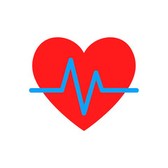 Red heart with a blue electrocardiogram line across it symbolizing life, health, and medical care