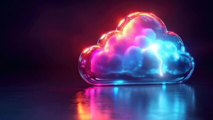 Luminous digital cloudscape: ethereal electric storm contained within shimmering bubble, radiating vibrant neon colors and energetic reflections - Powered by Adobe