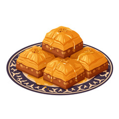 Delicious Baklava Pastry on a Decorative Plate