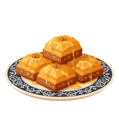 Flat design baklava on a decorative plate