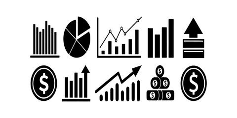 Set of Profit growing icon. Isolated vector icon. Financial success and profit growth symbol. Business development and progress chart. Market trend and data analysis vector illustration.