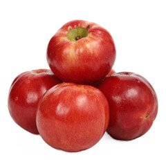 Fresh Red Apples Stack Closeup with Leaves and Transparent Background Clipping Path