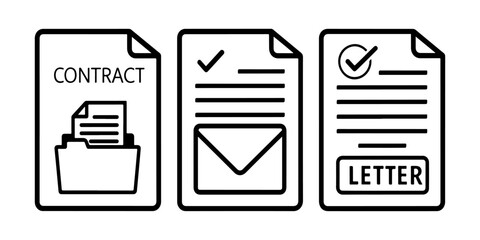 set of paper document and clipboard icon thin line style. Paper icons, File icons. clipboard document page with check mark, magnifier, pencil icon. vector illustration.