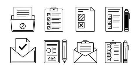 Paper documents line icons set. Paper icons, File icons. Line symbol and document icons. Document icon vector isolated on white background.