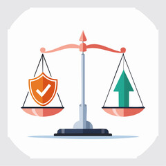 A balanced scale comparing security and growth, represented by a shield and an upward arrow.