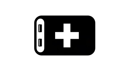 Obraz premium A black and white illustration of a power bank with a plus sign on a white background design icon ai generated