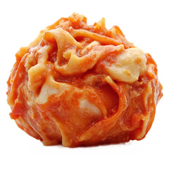 Closeup of Italian Style Cheese Filled Meatball with Tomato Sauce on Transparent Background