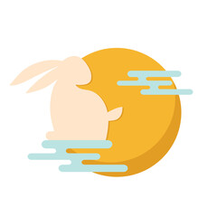 Bunny rabbit on traditional decorative chinese cloud  for Mid Autumn Festival. svg icon