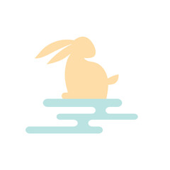 Bunny rabbit on traditional decorative chinese cloud  for Mid Autumn Festival. svg icon
