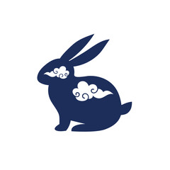 Bunny rabbit with traditional decorative traditional chinese clouds for Mid Autumn Festival. svg icon