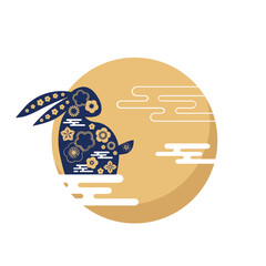 Bunny rabbit with traditional decorative line flower pattern for Mid Autumn Festival. svg icon