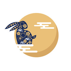 Bunny rabbit with traditional decorative line flower pattern for Mid Autumn Festival. svg icon