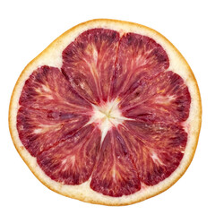 Blood Orange Slice with Transparent Background Clipping Path Showing Detailed Red Flesh and White Pith