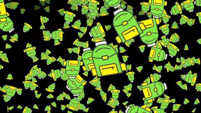 Green backpacks floating against a black background