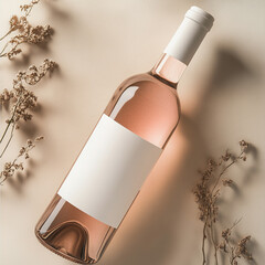 Neutral beige background with a Rose wine bottle mockup and blank label.