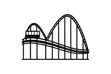 A simple black and white line drawing of a classic rollercoaster design